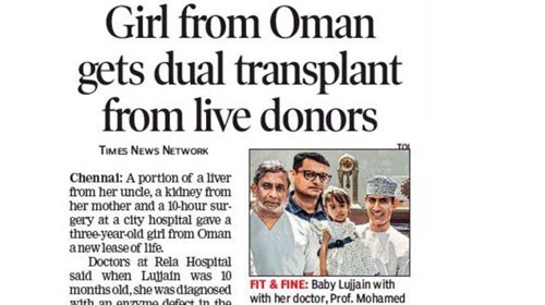 Media Coverage for our successful simultaneous Kidney and Liver Transplantation for a 3-year old